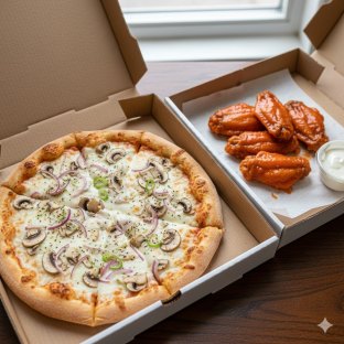 Personal Veggie Gourmet Pizza (No Tomatoes) and Boneless Mild Buffalo Wings