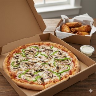 Personal Veggie Gourmet Pizza (No Tomatoes) and Boneless Plain Wings