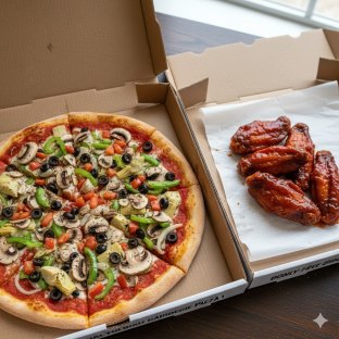 Dairy-Free Personal Garden Veggie Pizza and Boneless BBQ Wings (No Ranch)