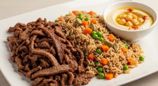 Beef Shawarma with Arabic Rice and Msabaha