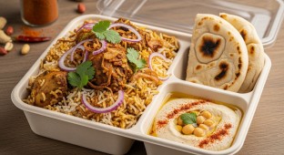 Chicken Biryani with Msabaha and Taboun Bread