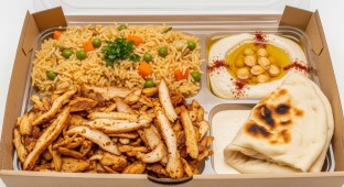 Chicken Shawarma with Arabic Rice Msabaha and Taboun Bread