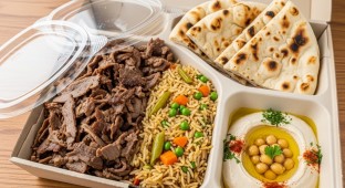 Beef Shawarma with Arabic Rice Msabaha and Taboun Bread