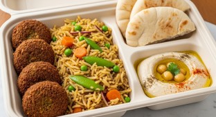 Falafel with Arabic Rice Msabaha and Taboun Bread