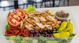 Dairy Free Chicken Shawarma Greek Salad with Balsamic Dressing