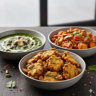Vegetable Pakora | Mushroom Saag | Vegetable Jalfrezi