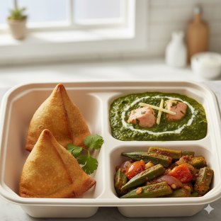 Vegetable Samosa | Salmon Saag Wala | Bhindi Masala