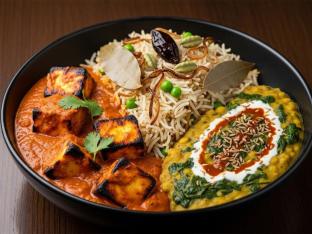 Paneer Tikka Masala, Pulav Rice & Dal Palak