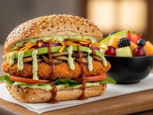 Tom Brady Sandwich on a Whole Wheat Roll With Fruit Salad