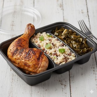 Dry Rubbed Chicken W/ Cauliflower Rice & Black Eyed Peas, Collard Greens