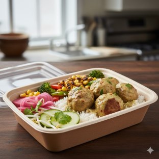 Pork + Chicken Meatballs with Green Curry and Jasmine Rice Box
