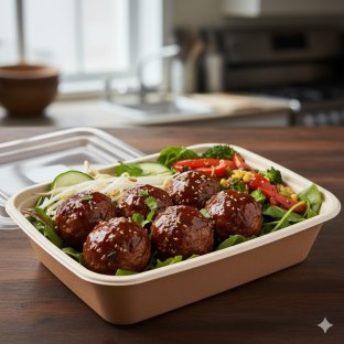 Pork + Chicken Meatballs and Soy Ginger over Spring Mix Box