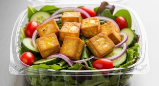 Grilled Tofu (Olive Oil Only) Salad, Tomatoes, Cucumber, Onion (no dressing)