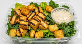 Marinated Tofu Kale & Romaine Caesar Salad