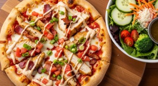 Small Chicken Club Pizza and House Salad