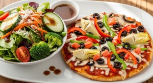 Small Mt Veggiemore Pizza and House Salad