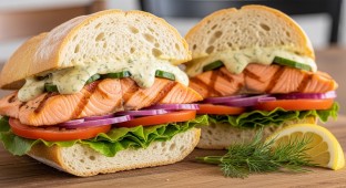 Grilled Wild Alaskan Salmon Salad Sandwich