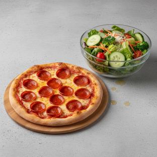 Small Pepperoni Pizza and House Salad