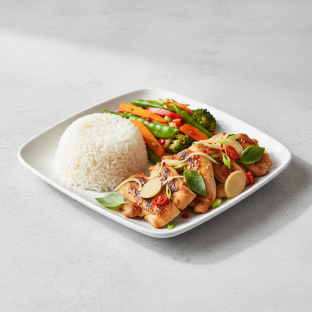 Lemongrass Chicken: Steamed Rice, Stir Fry Vegetables