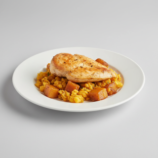 Provencal Style Chicken Served with Crushed Cajun Potato & Sweet Plantain Casserole