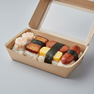 Shrimp Ha Gao Musubi, Pork Musubi, Spam & Tamago Musubi, Longanisa Musubi