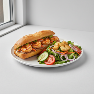 Half Shrimp Banh Mi Sandwich with a Garden Salad