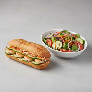 Gluten Free Half Shrimp Banh Mi Sandwich with a Garden Salad