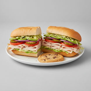 Turkey and Avocado Sub on White Bread and a Chocolate Chip Cookie