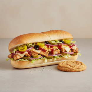 BBQ Chipotle Chicken Sub on White Bread & a Peanut Butter Cookie (No Tomatoes)