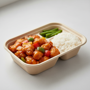 Sweet & Sour & Kung Pao Chicken, Vegetable Chow Mein, Green Beans & Mushrooms