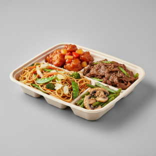 Sweet & Sour Chicken, Mongolian Beef, Veggie Chow Mein, Green Beans & Mushrooms