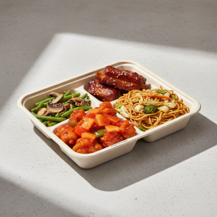 Sweet & Sour Chicken, Spare Ribs, Vegetable Chow Mein, Green Beans & Mushrooms