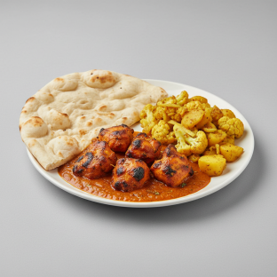 Chicken Tikka Masala with Plain Naan and Aloo Gobi Chicken Tikka Masala with Plain Naan and Aloo Gobi