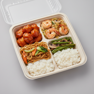 Orange Chicken, Kung Pao Chicken, Vegetable Fried Rice, Bok Choy and Garlic