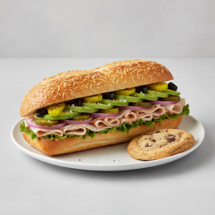 Turkey & Avocado Sub on Parmesan Bread & a Chocolate Chip Cookie (No Tomatoes)