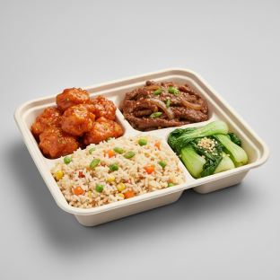 Orange Chicken, Mongolian Beef, Vegetable Fried Rice, Bok Choy and Garlic