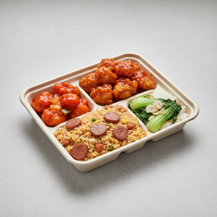 Orange Chicken, Sweet & Sour Chicken, Sausage Fried Rice, Bok Choy & Garlic