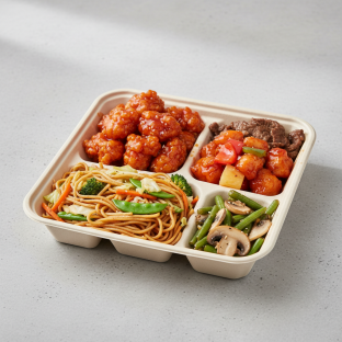 Orange Chicken, Mongolian Beef, Sausage Fried Rice, Green Beans & Mushrooms