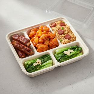 Sweet & Sour Chicken, Spare Ribs, Sausage Fried Rice, Bok Choy & Garlic