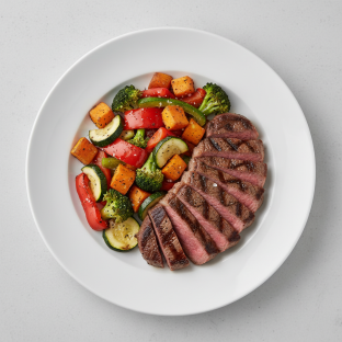 [Special Diet] Grilled Steak with Roasted Vegetables (no oil)
