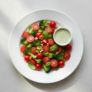 Paleo Vegan Cherry Tomato, Broccoli, and Basil Salad