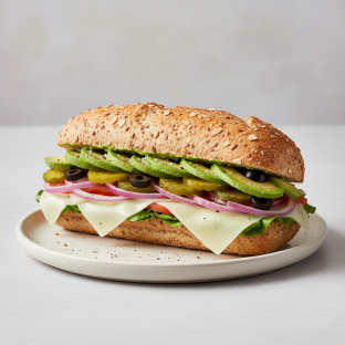 Cali Veggie Sub on Whole Grain Wheat Bread (No Tomatoes)