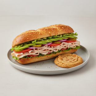 Turkey and Avocado Sub on Parmesan Bread and a Peanut Butter Cookie
