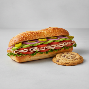 Turkey and Avocado Sub on Parmesan Bread and a Chocolate Chip Cookie
