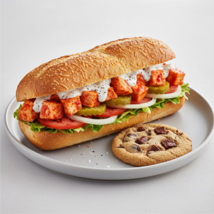 Buffalo Chicken Sub on Parmesan Bread and a Chocolate Chip Cookie