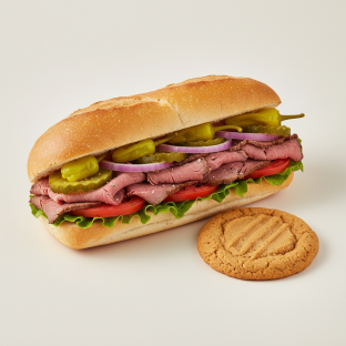 Roast Beef Sub on White Bread and a Peanut Butter Cookie