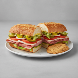 Ham and Swiss Sub on Parmesan Bread and a Peanut Butter Cookie