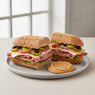 Ham & Swiss Sub on Whole Grain Wheat Bread & Peanut Butter Cookie (No Tomatoes)