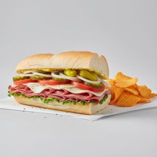 Ham and Swiss Sub on White Bread with Harvest Cheddar Sun Chips