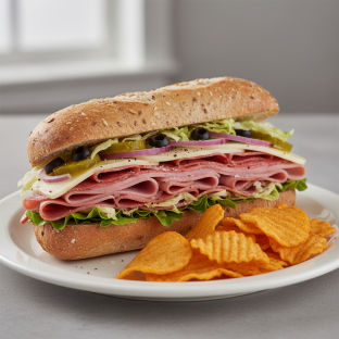 Italian Sub on Wheat Bread with Harvest Cheddar Sun Chips (No Tomatoes)